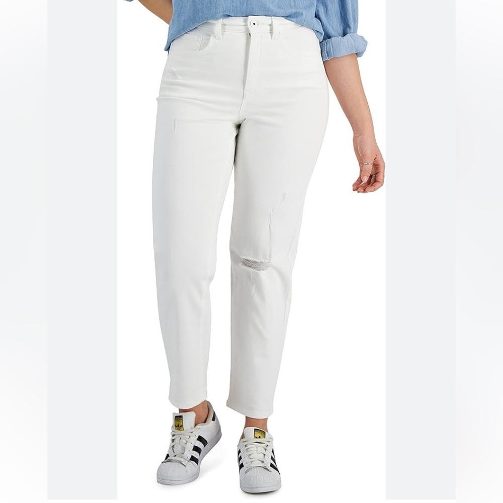NWT Style & Co Vintage Straight Mom Jean Denim Distressed White Pants - Size 18